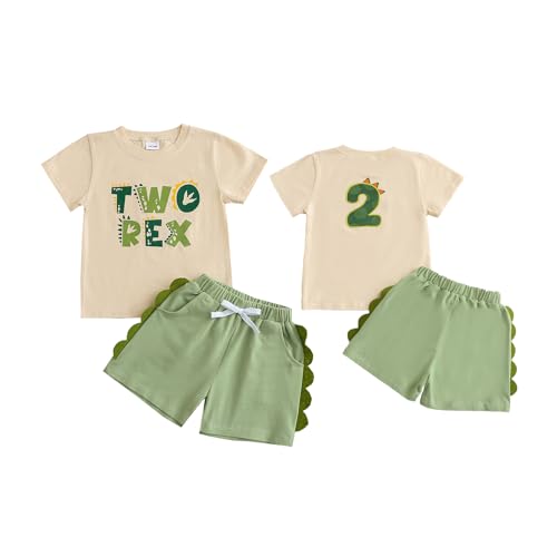 Coyciu Baby Boy 2nd Birthday Outfit Second Dinosaur Twos Shirt Short Set Two Years Old Shirts Outfits Boys 2nd Birthdays Gift