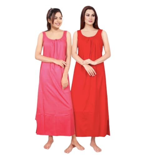 Image of Women's Sleeveless Maxi Night Dress, Spaghetti Strap Nighty, Comfortable Sleepwear Pack of 2
