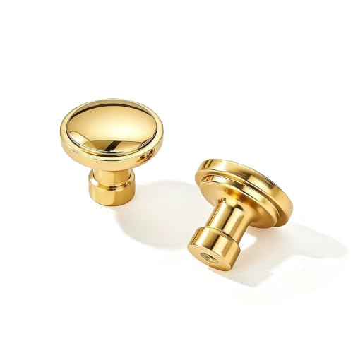 KHTUMEWARE 100% 1-1/4 Inch Solid Brass Unlacquered Knobs, Unlacquered Brass Cabinet Hardware, Sturdy Durable Cupboard Knobs for Home Kitchen Bathroom Decor (5-Pack) image