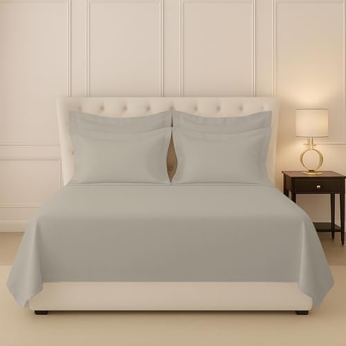 Image of Pizuna 100% Cotton Bedsheet Super King Size Simply Taupe, 400 Thread Count Long Staple Combed Cotton Flat Bedsheets 108x108 Inches with 4 Pillow Covers, Bed Sheet for Super King Size Bed