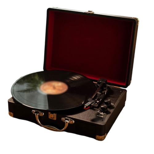 Lawnoval Tourne-disque vinyle portable vintage avec platine à 3 vitesses 33/45/78 tr/min, haut-parleur intégré, compatible avec alimentation européenne, pour design ABS compact en rouge