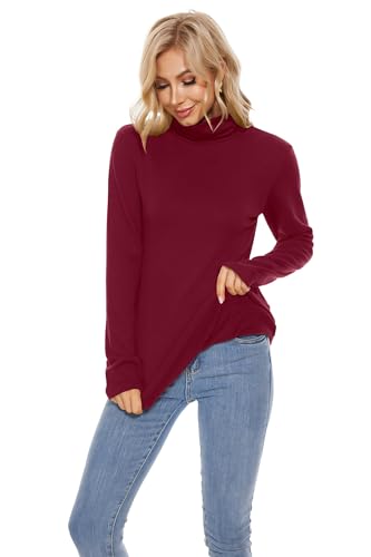 Image of TAIPOVE Cotton Fleece Lined Turtleneck Top for Women Long Sleeve Mock Turtle Neck Lightweight Sweater Thermal Underwear Shirt