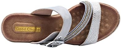 GC Shoes Women's Memory Foam Summer Wedge Sandals, Dressy Comfort Platform Slides, Cork Wedged Heels, Monica/Silver/10 | Image 3