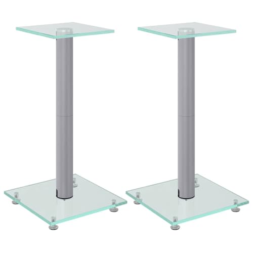 vidaXL Lautsprecher Ständer 2 STK., Boxenständer Bodenständer mit 1 Säule, Lautsprecher Halterung mit rutschfesten Füßen, Silbern Hartglas