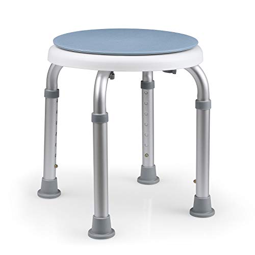 Hairby Taburete de ducha estable 360° giratorio 135kg, 36-52cm 7-Way Altura ajustable silla de ducha para discapacitados, ancianos y ancianos, pies antideslizantes, silla de baño