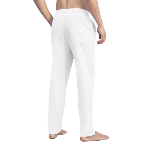 Linen Pants Men Relaxed fit Elastic Waist Drawstring Dress Pants Summer Breathable Casual Beach Pants with Pockets4