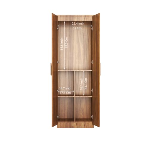 Image of Amazon Brand - Solimo Duo S Engineered Wood 2 Door Wardrobe for Bedroom | Compact Clothes Storage Cabinet with Multiple Shelves | Space Saving Cupboard | 1 Year Warranty - Leon Teak