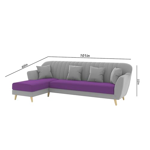 Image of Atticus LHS 6 Seater L Shape Sofa Set for Living Room (Purple Grey Fabric) Premium Fabric Sofa Set