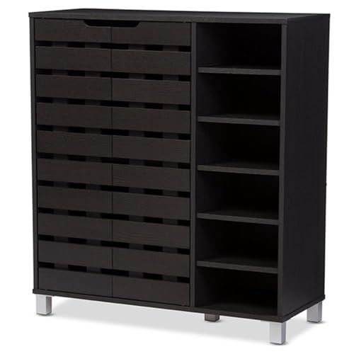 Baxton Studio Shirley Modern & Contemporary Wood 2-Door Shoe Cabinet with Open Shelves, Dark Brown