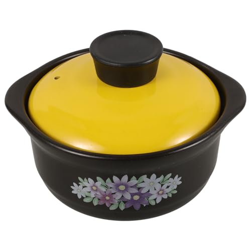 YARNOW Cazuela de Barro para Sopa de 1.3l Doble Asa, Resistente al Desgaste Cocinar en Casa y Guisar Alimentos