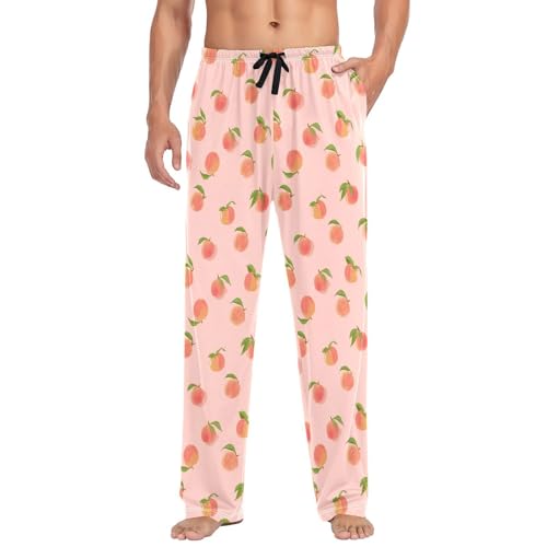 Vdsrup Peach Fruits Pink Pajama Pants Mens Lounge Pants Super Soft Men Pajama Bottoms with Pockets Drawstring S