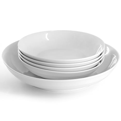 Gibson Home White Fine Ceramic 5 Piece Serving Bowl and Pasta Set
