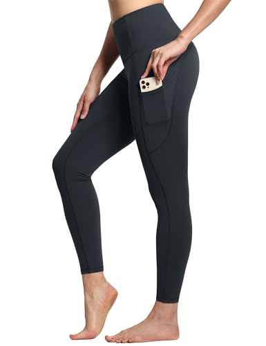 THE GYM PEOPLE High Waist Workout Leggings for Women Tummy Control Yoga Pants Running Athletic Leggings with Pockets Charcoal Grey