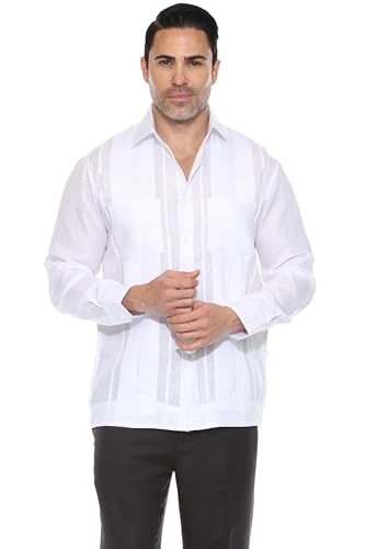 Mojito Men's 100% Linen Two-Pocket Design Guayabera Shirt Long Sleeve