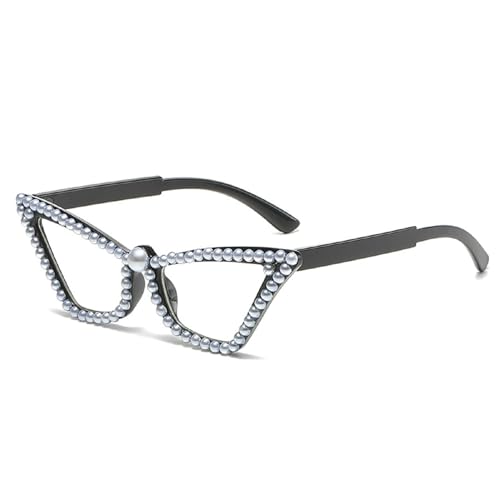 Trendy Cat Eye Rhinestone Sunglasses for Women 90s Styles Bling Pearl Sun Glasses Oversized Disco Party Accessory3