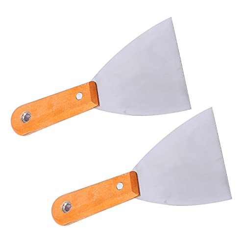 Spatola in acciaio inox, 2 spatole, spatole per pittori, set di spatole in legno, di alta qualità, per spatole in acciaio inox, per grigliare carne e per pulire la bistecchiera in acciaio inox