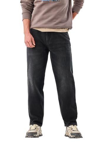 Image of SNITCH Men Jeans for Street Wear | Baggy Fit Washed Pattern Wide-Leg Style | 100% Cotton Non-Stretchable Denim Weave for Ultimate Comfort & Casual Outings