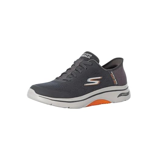 Skechers Zapatillas sin Cordones Go Walk Arch Fit 2.0 Simplicity 2 para Hombre, Tela sintética Color carbón y Naranja, 45 EU