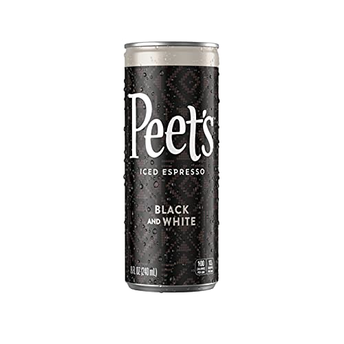 Peet's True Iced Espresso Black & White 8 Oz Cans (12Count) Lightly Sweetened Single-Origin Colombian Espresso Milk & Cane Sugar 100 Calorie #TOP3
