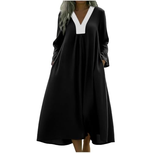 Robe d'été décontractée en coton et lin amble plissée à poches