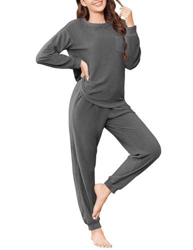 Ekouaer Womens Fuzzy Fleece Pajama Sets Long...