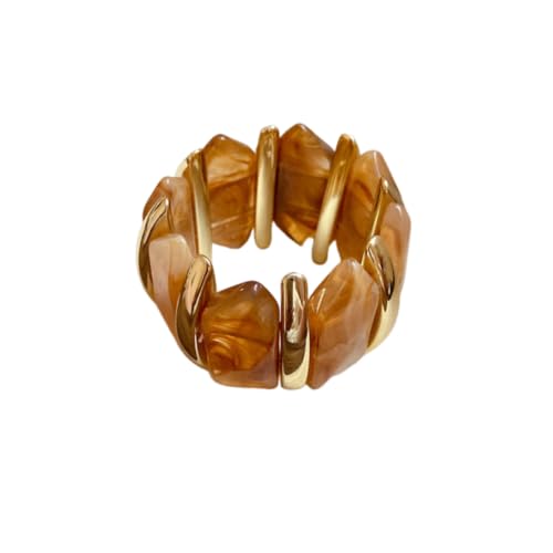 Caiyao Colorful Acrylic Chunky Geometric Elastic Bangle Bracelets Retro Mixcolor Wide Chunky Resin Gold Beads Stretch Wristband Bracelet for Women Men Fashion Party Wedding Jewelry Gifts (Z-Caramel)