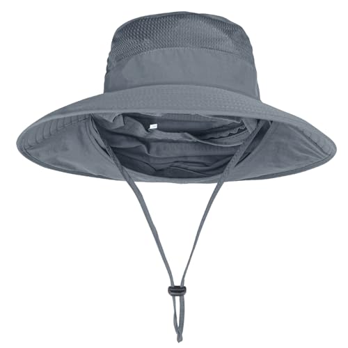 Image of Sun Hats for Men Women Fishing Hat UPF 50+ Breathable Wide Brim Bucket Hats Summer UV Protection Safari Hat with Neck Flap