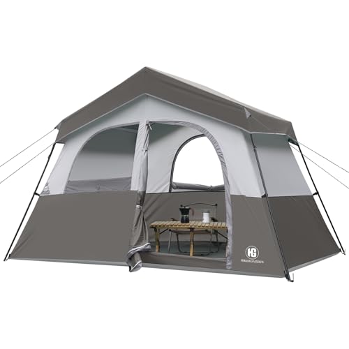HG 6 Person Camping Tent - Portable Cabin Tent for Camp, Windproof Fabric Easy Set Up Family Tent Outdoor for Hiking, Backpacking, Traveling (Dark Gray)