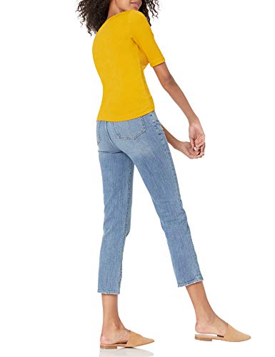 Amazon Essentials Women's Slim-Fit Half Sleeve Square Neck T-Shirt, Dark Yellow, Large #TOP3