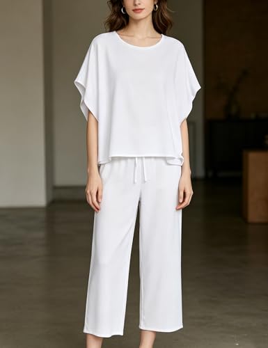 Image of Bozanly 2 Piece Sets for Women Oversized Tops Wide Leg Pants Lounge Set