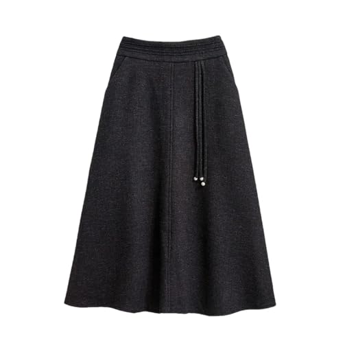 Women Woolen Fabric Vintage Style Mid Winter High Waist Midi A- Line Skirt