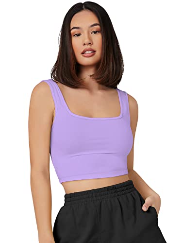 Image of Women's & Girls' Solid Polyester Rib-Knit Square Neck Tank Tops