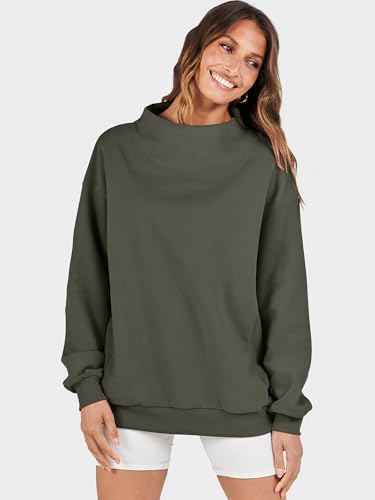Image of ANRABESS Womens Oversized Sweatshirts Mock Neck Pullover | Cozy Fleece Long Sleeve Tops, Casual Daily Wear, Going Out & Preppy, Loose Fit, 2026 Fall Winter Trendy Outfits