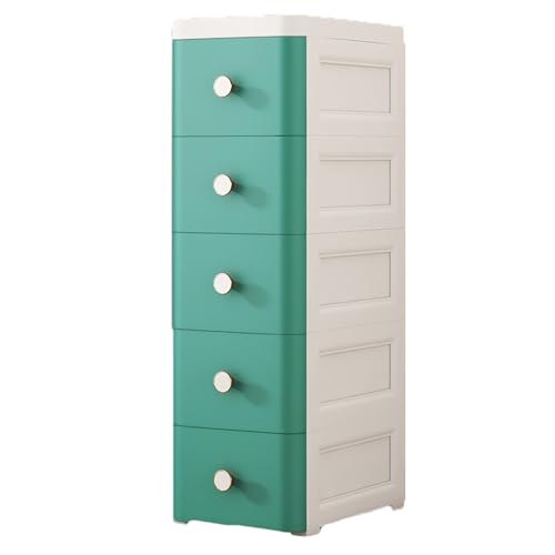 Cajonera de plástico verde con ruedas, ahorro de espacio, armario pequeño de 25 cm, ideal para el hogar, la oficina y las habitaciones de los niños, duradero y ligero