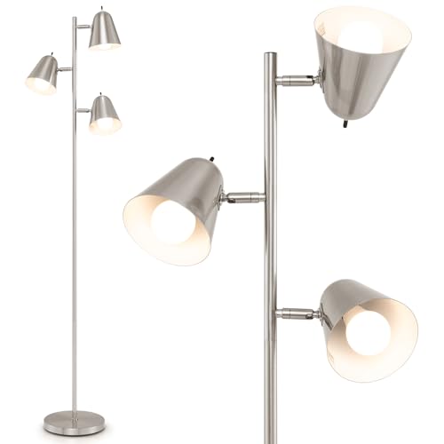 COSTWAY Lampadaire à 3 Ampoules, Lampe sur Pied avec Abat-jours Réglables, Interrupteur Individuel, Poteau en Métal, 3 Culots d'Ampoule E27, Lampadaire pour...