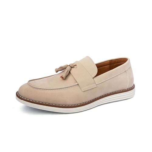 Men's Suede Leather Tassel Slip-On Dress Penny Loafers Lightweight Non Slip Flats Driving Business Work Moccasins Boat Shoes