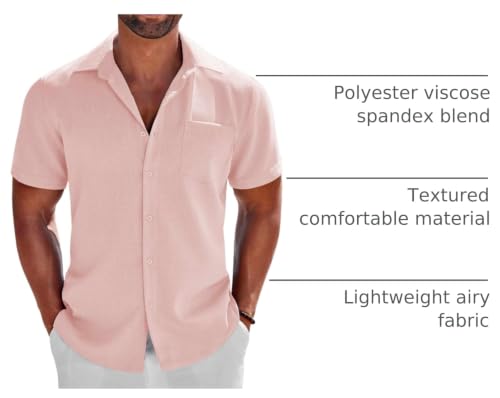Image of COOFANDY Men's Button Down Shirts Short Sleeve Casual Shirts Summer Beach Linen Shirts with Pocket