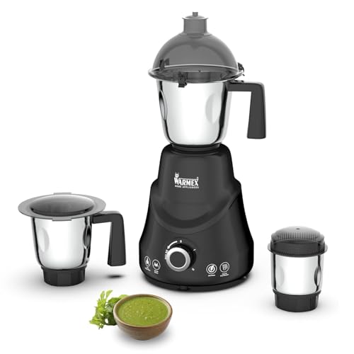 Image of Warmex 850W Mixer Grinder for Kitchen | 100% Copper Motor | 3 Stainless Steel Jars (400ml, 800ml & 1200ml) | 3 Speed Control with Pulse Function | Heavy Duty Mixer for Grinding, Blending & Chutney