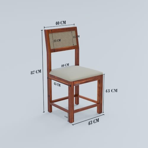 Image of DRIFTINGWOOD Amber Solid Sheesham Wood 6 Seater Dining Table Set with Rattan Back Chairs | Beige Velvet Cushioned Seating for Home & Dining Room (Honey Finish, DIY)