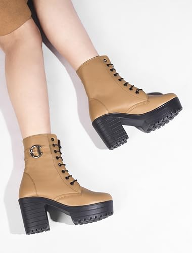Image of JM LOOKS Women's Lace-Up Platform Block Heel Boots | Stylish and Comfortable for Any Occasion