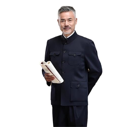 GUOYUXIAO Thickened Wool Blend Zhongshan Suit Jacket for Men - Winter-Ready Stand Collar Coat for Cold Weather
