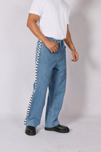 Image of Plaid&Plain Men's Baggy Jeans Wide Leg Heavyweight 100% Cotton Loose Fit
