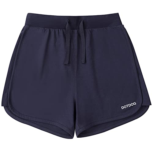 Dotdog Girls Athletic Shorts Cotton Active Running Short Drawstring Elastic Waist Casual Shorts For Girls 3-12 Years Navy #TOP18