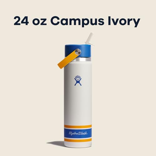 Image of Hydro Flask Water Bottle - Insulated Stainless Steel - Wide Mouth Flex Straw Lid, Non Spill, Leakproof and Refillable in 24 Oz Campus Ivory