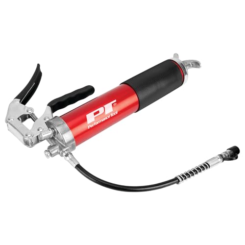 Image of Performance Tool W54291 Lightweight Pistol Grip Grease Gun with Anodized Aluminum Barrel, T-Handle, and 4-Jaw Coupler, Accepts 14 oz Cartridges