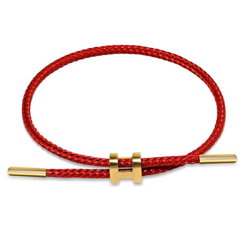 Taefuwr Simple Titanium Rope Steel wire Bracelet, Bracelet with Adjustable Design Polished H Shape Buckle, Fashion Gift for Women Men (red)
