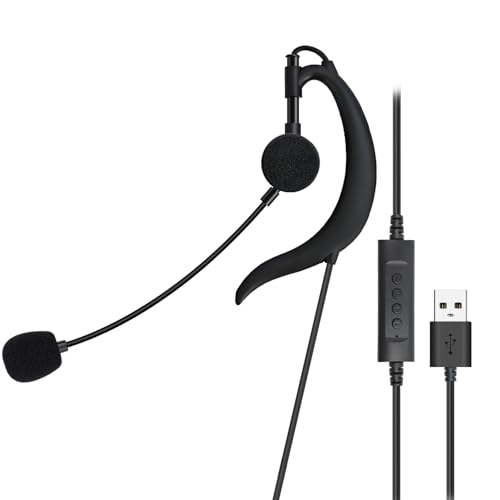 Écouteurs USB filaires avec micro perche et crochets d'oreille pour ordinateur