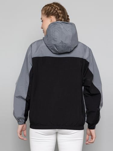Image of CHKOKKO Womens Stylish Oversized Windcheater Jacket with Zip Closure Lightweight Sportswear for Running Travel Hiking Outdoor and Rainy Season Wear GreyBlack 3XL