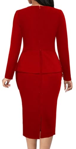 VisiChenup Women's Sexy Church Pencil Dress Elegant Long Sleeve Business Bodycon Work Midi Dresses2