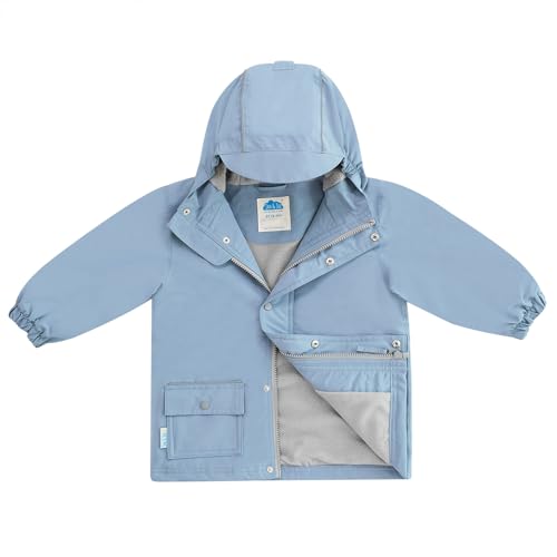 JAN & JUL Waterproof Fleece Lined Rain Jacket,Raincoat with Hood for Toddlers (Dusty Blue, Size 2T)